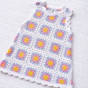 Hatley Girls Crochet Dress Granny Square Pastel Easter Boho Size 10